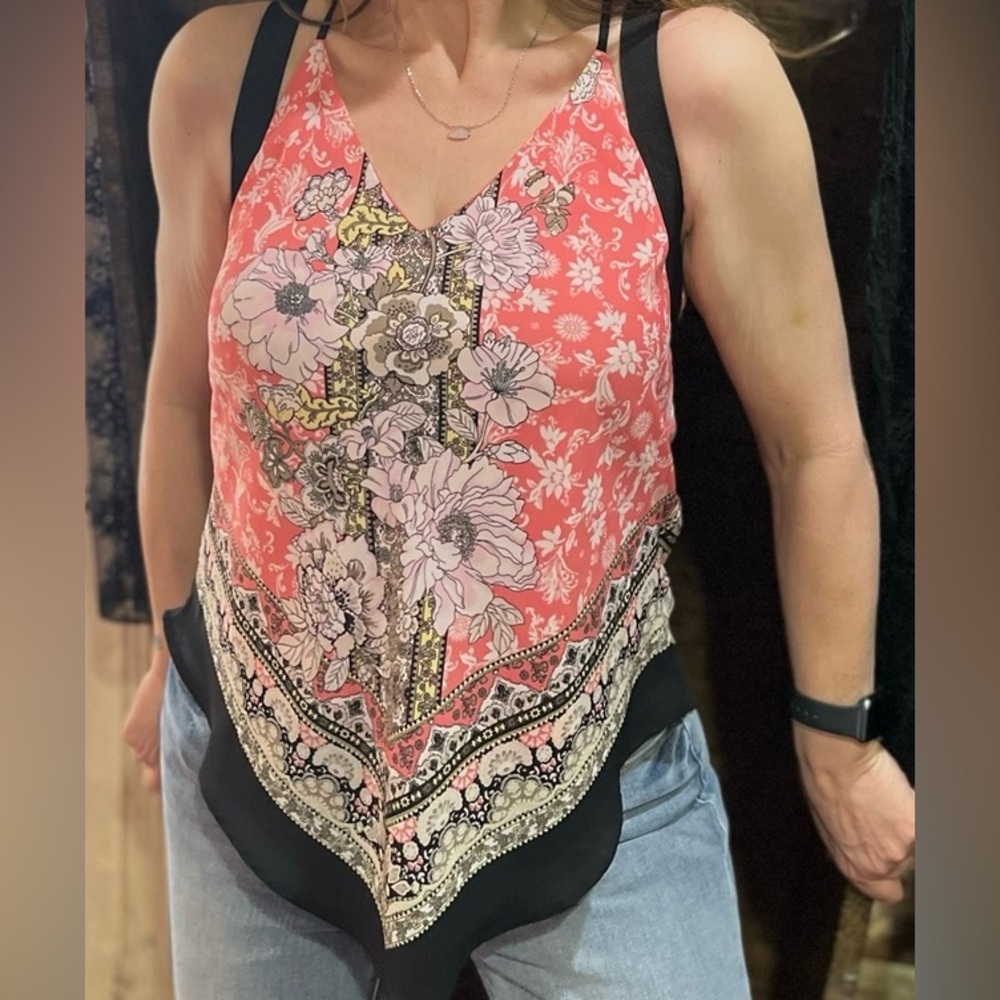 A. Byer Coral and Black Patterned Camisole